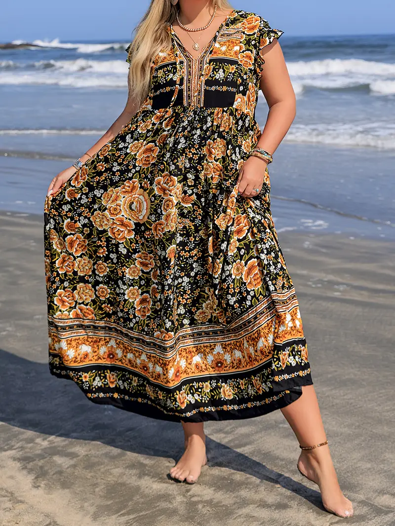 Boho Tropical Maxi Dress – Plus Size – Salt&coast
