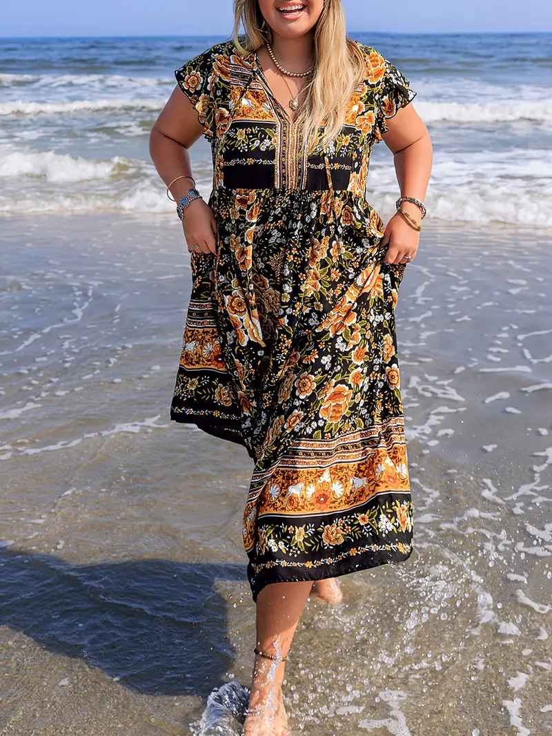 Boho Tropical Maxi Dress – Plus Size – Salt&coast